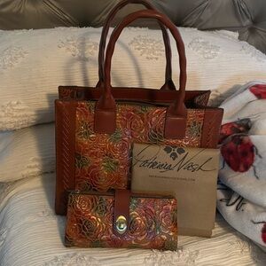Patricia Nash Burnished Rose Curry Tote Bag and wallet